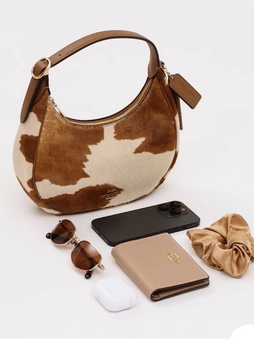 NWT Coach Emily Shoulder & Crossbody Bag In Haircalf With Cow Print Gold CDX23 - Picture 4 of 15